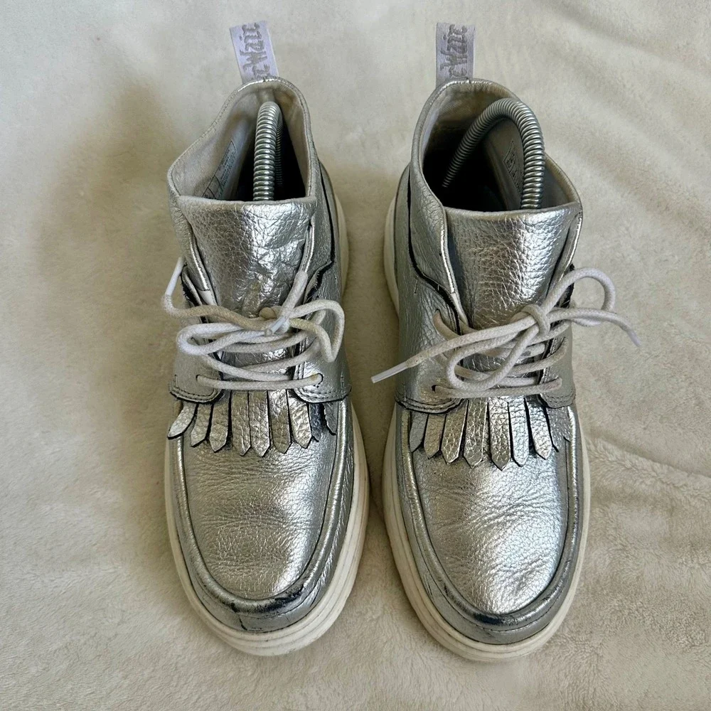 Dr. Martens Jemima Silver Metallic Kiltie Leather Chukka Boots Women's Size 7